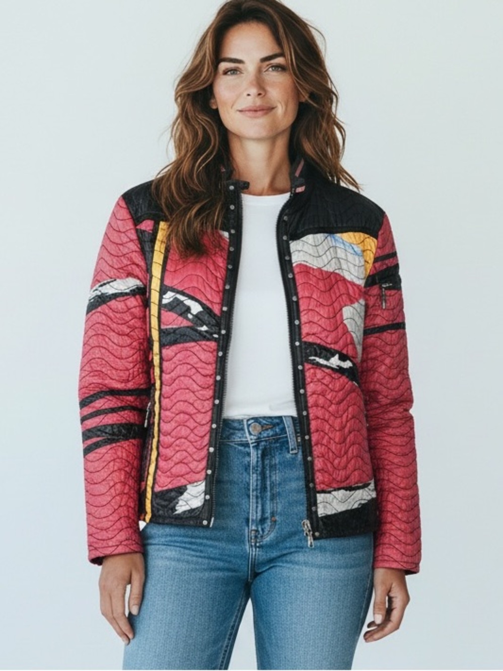 Jamie Sadock Moto Style
Quilted Jacket Size M Red Black
Abstract Print